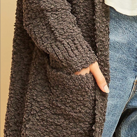 LAST 1‼️ASHLIE Charcoal Faux Shearling- Cardigan - Picture 4 of 6